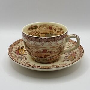 Vintage Ridgway Woodland Brown Teacup and Saucer Set Made in England‎